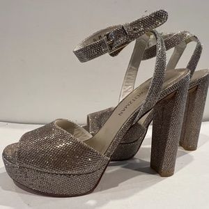NEW- Stuart Weitzman Gold Glitter Fabric Sandals
